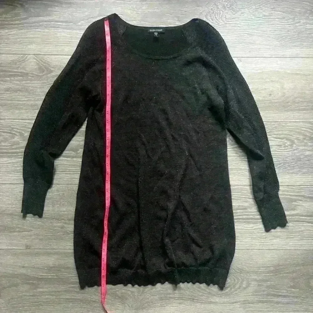 Eileen Fisher Charcoal Gray Metallic Mesh Merino Wool Tunic Sweater Size XS - Picture 7 of 8